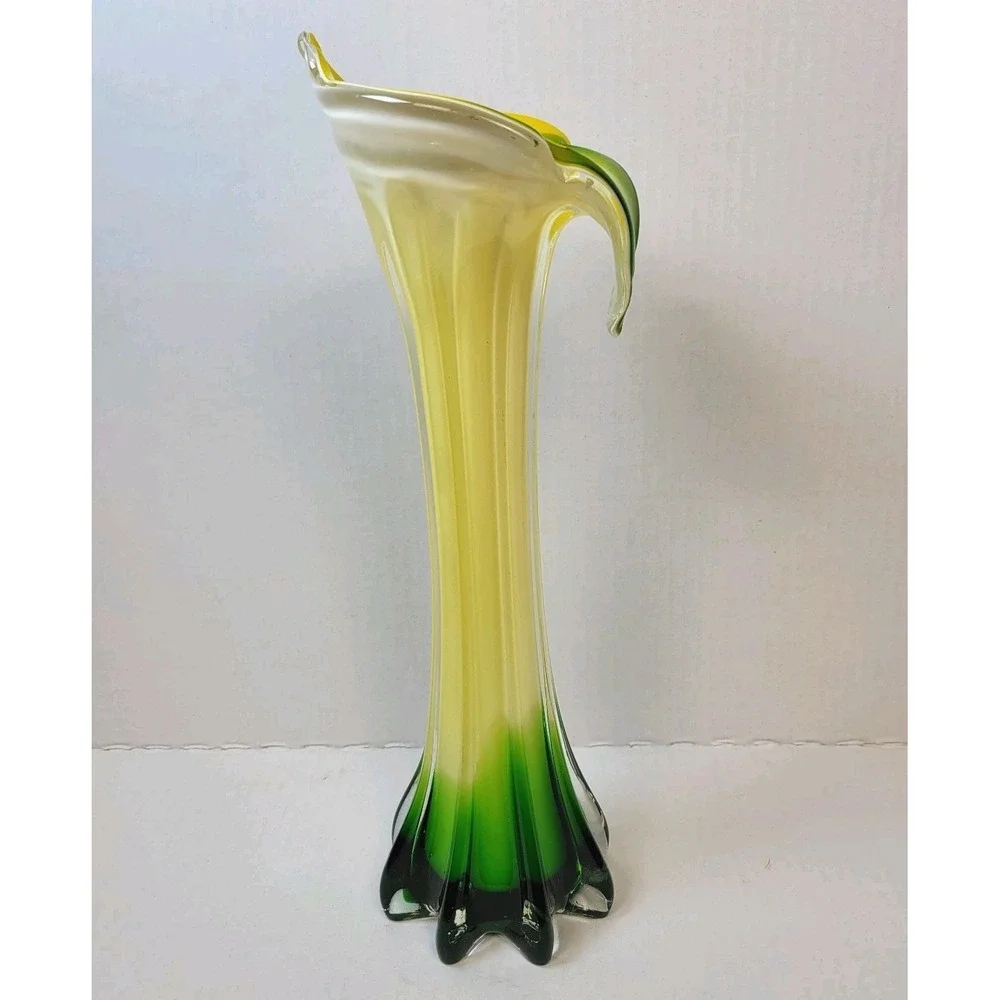 Vintage Pier 1 Jack-in-the-Pulpit Calla Lily Vase Hand Blown Art Glass MCM